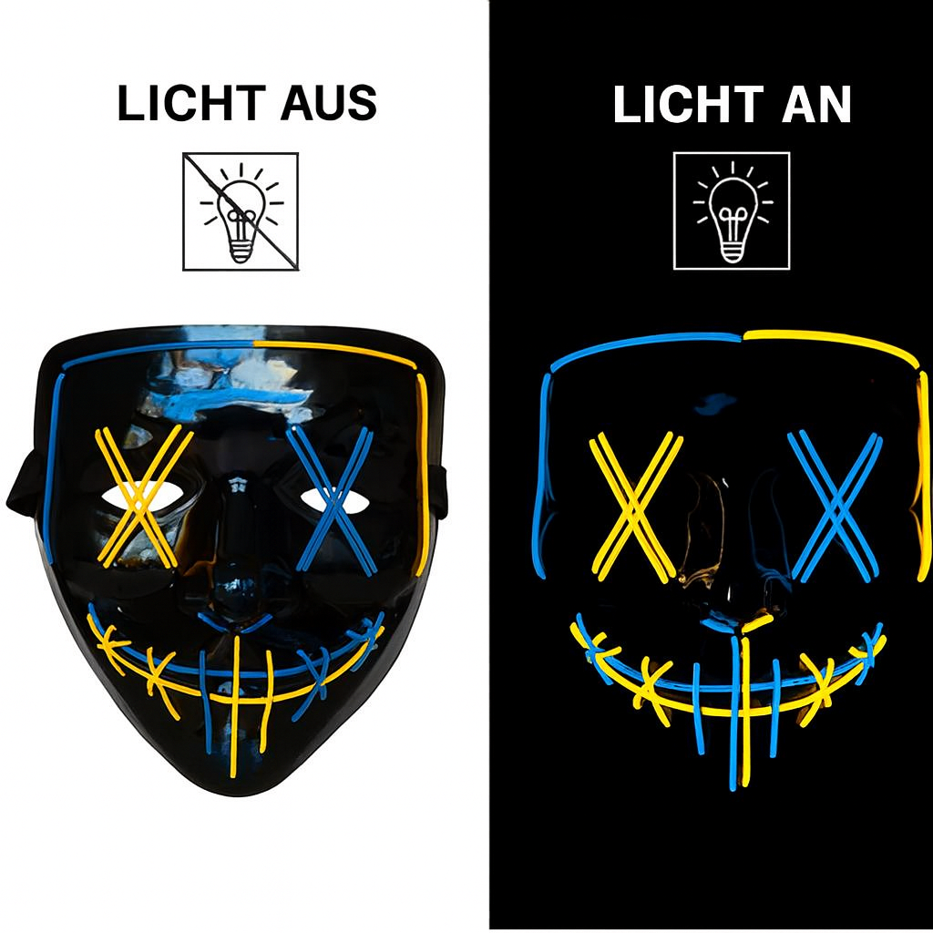 LED-Maske – Vergleich ohne Licht und mit Licht